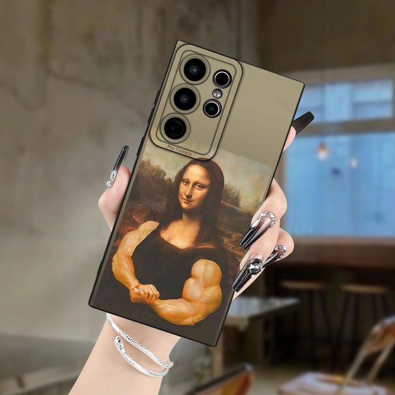 Creative Muscle Print Phone Case With Mona Lisa Art Black Matte Finish For Samsung Galaxy A52 5G Fully Protective Case - Image 1