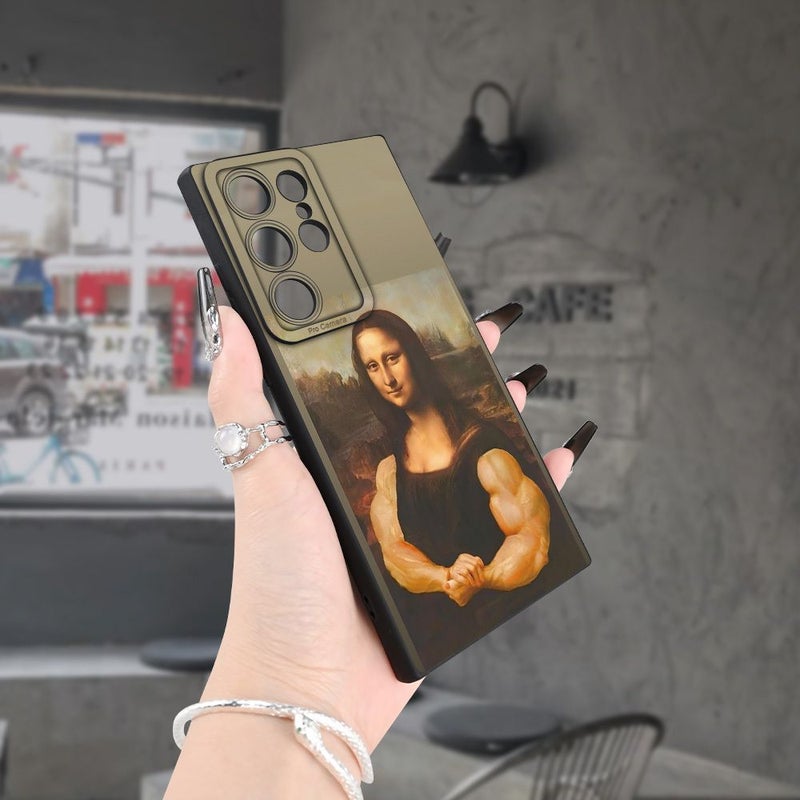 Creative Muscle Print Phone Case With Mona Lisa Art Black Matte Finish For Samsung Galaxy A52 5G Fully Protective Case - Image 4
