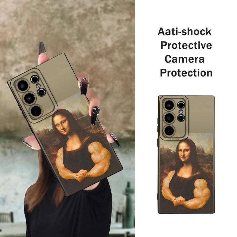 Creative Muscle Print Phone Case With Mona Lisa Art Black Matte Finish For Samsung Galaxy A52 5G Fully Protective Case - Image 3