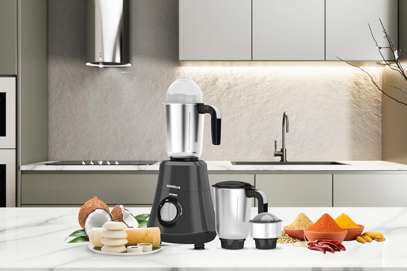 Havells 750W Hydro Neo Mixer Grinder with 1.5L Liquidizing Jar, 1.5L Wet and Dry Jar, 0.4L Chutney Jar, Grey - Image 2