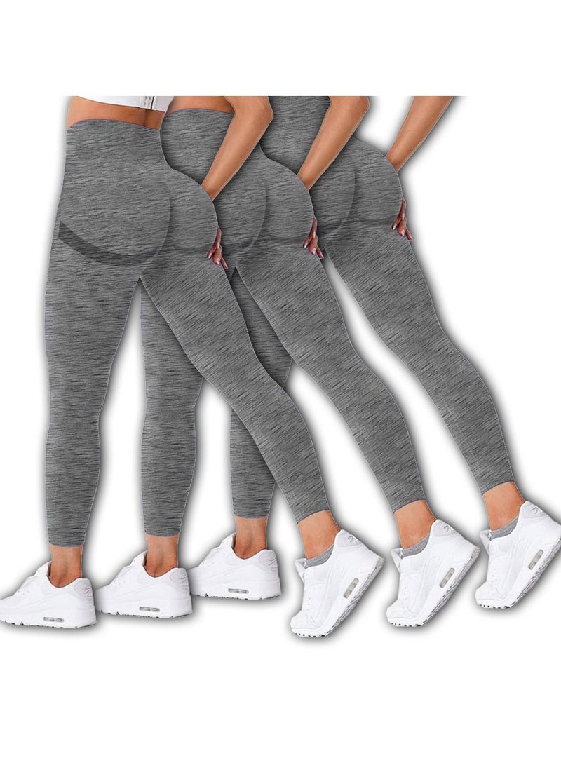 CATANES 3 Pack Of Women Seamless Legging Tummy Control High Waist Workout Gym Yoga Pants Medium Grey