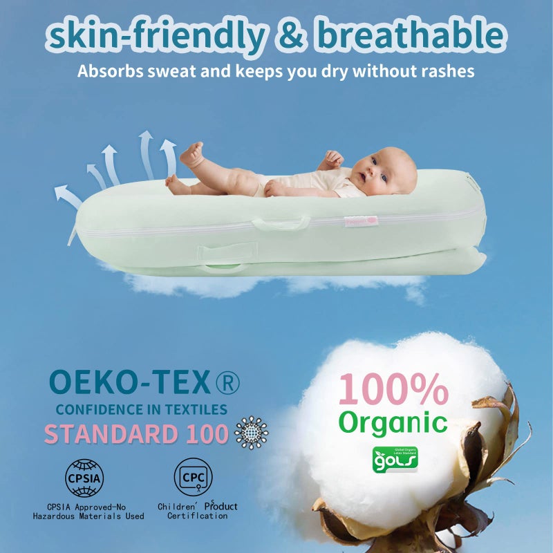 Pucmaoci Organic Replacement Cover for Dockatot Deluxe+ Docks with Waterproof Pad Certified Organic Cotton Protects Against leaks Premium Quality Spare Cover (Cover Only) (Green) - Image 2