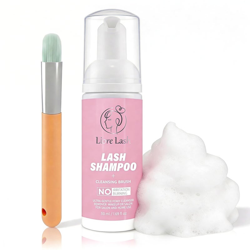 Liore Lash Eyelash Extension ShampooGentle Foam Cleanser for Lash Extensions Natural Lashes Shampoo Lash Brush - Image 2
