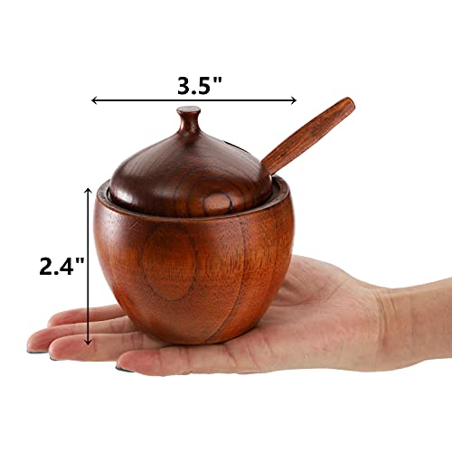 DEAYOU 3 Pack Wood Salt Box Spice Jar, Natural Wooden Salt Cellar with Lid and Spoon, Sugar Bowl Pepper Seasoning Container Holder Keeper for Kitchen, Serving, Condiment, Japanese Style - Image 2
