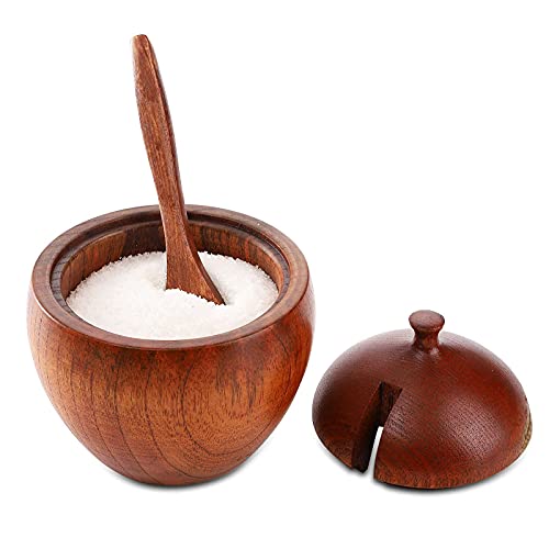 DEAYOU 3 Pack Wood Salt Box Spice Jar, Natural Wooden Salt Cellar with Lid and Spoon, Sugar Bowl Pepper Seasoning Container Holder Keeper for Kitchen, Serving, Condiment, Japanese Style - Image 5