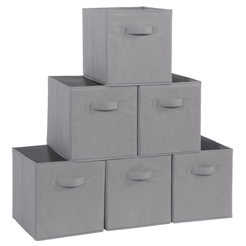 STORAGE MANIAC Storage Cubes  11 Inch Collapsible Storage Bins with Handles  6 Pack Fabric Foldable Bins for Organization  Durable Storage Bins for Closet  Shelves  Offices  Toys  Grey