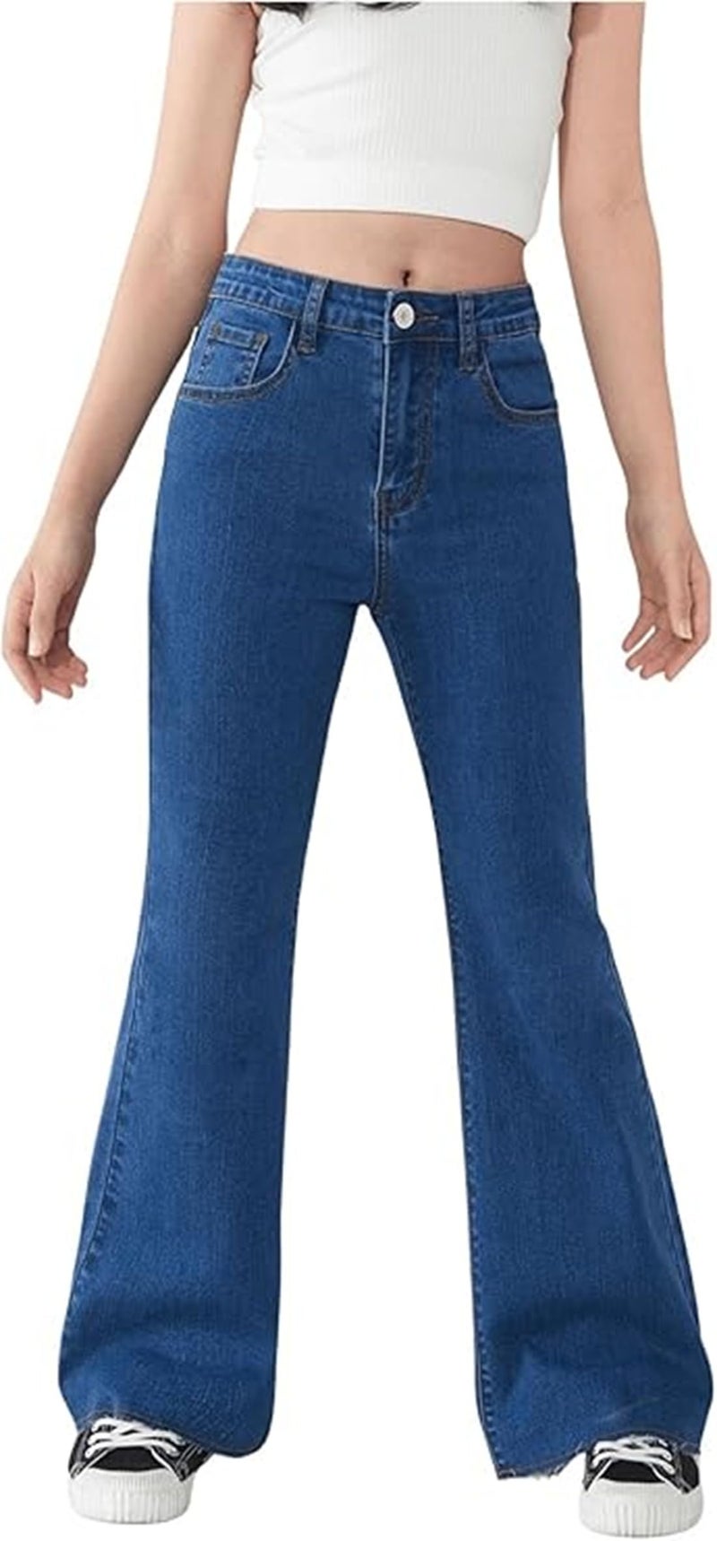 ADBUCKS Breathable and Stretchable Denim Bootcut Bell Bottom Jeans for Girls | Age Group - 8-14 Years (in, Age, 8 Years, 9 Years, Dark Blue) - Image 1