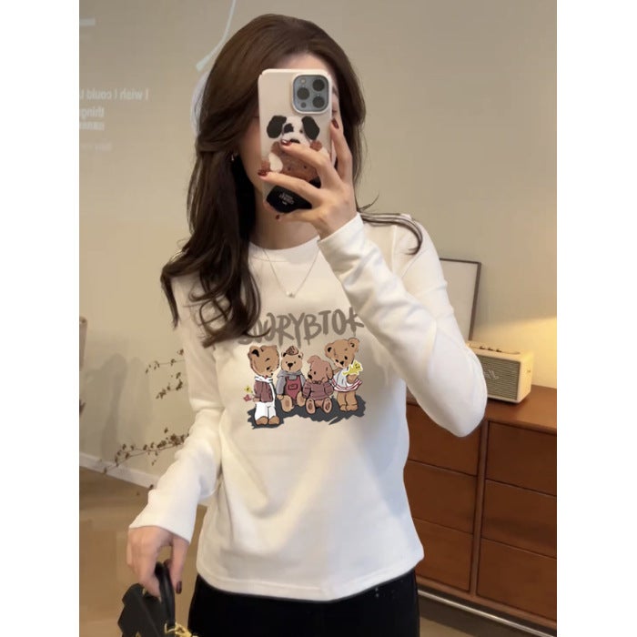 280G Threaded Velvet Fabric, 2025 New Korean Style Long-Sleeved T-Shirt For Women With A Sense Of Design - Image 1