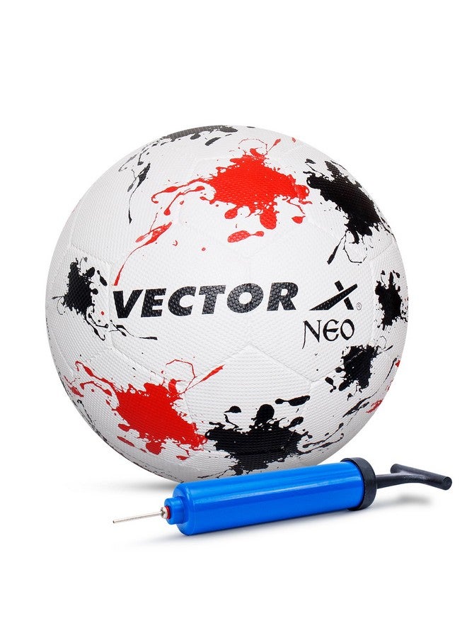 Vector X Neo Synthetic Rubber Moulded Indoor/Outdoor Football + Pump with Latex Bladder, White-Black-Red, Size 5, Suitable for Match and Training for Adults 15+ Years - Image 1