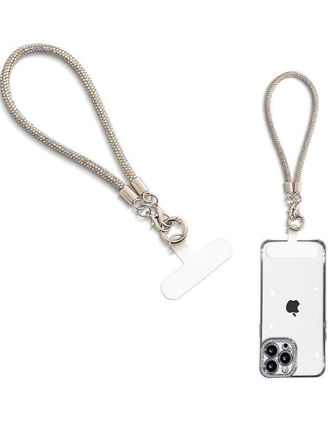Glitter Phone Wrist Strap, Bling Rhinestone Short Hand Lanyard Bracelet with Keychain & Card Holder, Universal Mobile Phone Chain & Handbag Strap for Women - Image 1