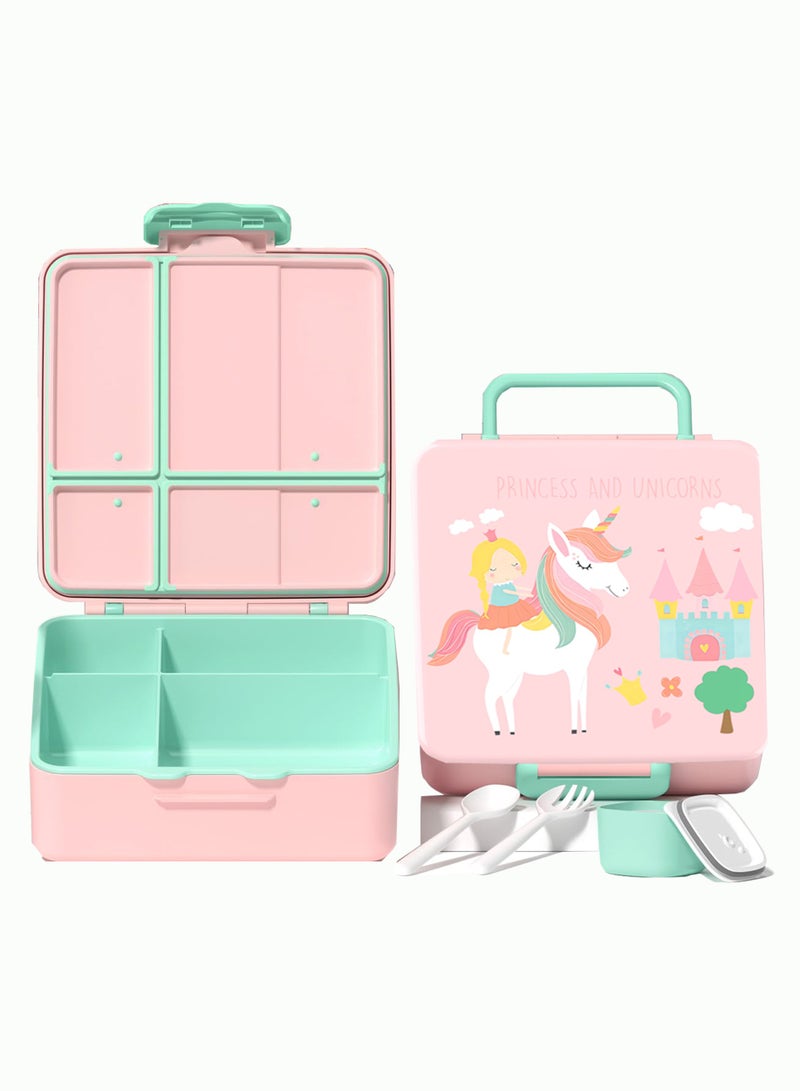 Kids Bento Lunch Box – 100% Leak-Proof, 4 Compartments, BPA-Free, Dishwasher & Microwave Safe, with Utensils, Ideal for Ages 3-12, Pink - Image 1