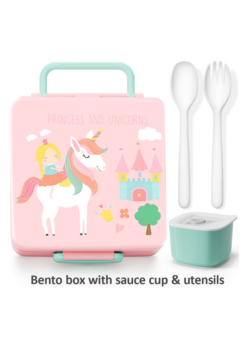 Kids Bento Lunch Box – 100% Leak-Proof, 4 Compartments, BPA-Free, Dishwasher & Microwave Safe, with Utensils, Ideal for Ages 3-12, Pink - Image 2