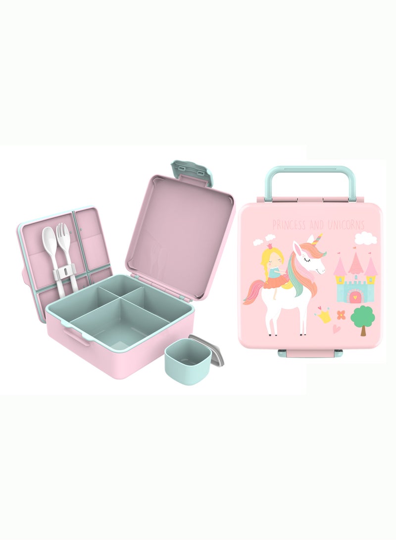 Kids Bento Lunch Box – 100% Leak-Proof, 4 Compartments, BPA-Free, Dishwasher & Microwave Safe, with Utensils, Ideal for Ages 3-12, Pink - Image 3