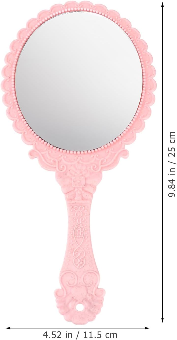 Vintage Handheld Makeup Mirror 2pcs Pink Floral Handle Portable Cosmetic Handheld Mirror for Travel and Personal Beauty Accessories - Image 2