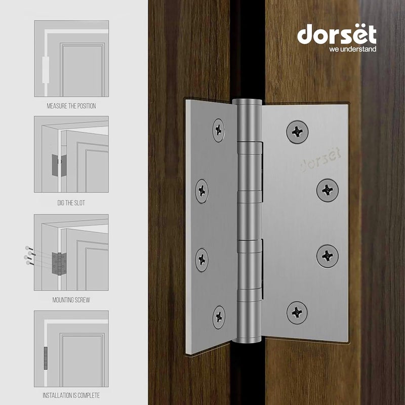 Dorset Dorset Door Hinges 4 Inches Steel SS 2 Ball Bearing Hinge 102X76X25 Dia 120MM with Screw Upto 2 Hours Fire Rated Door Hinges for Wooden Door HG1151ASS Pack of 8  - Image 3