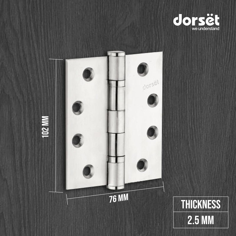 Dorset Dorset Door Hinges 4 Inches Steel SS 2 Ball Bearing Hinge 102X76X25 Dia 120MM with Screw Upto 2 Hours Fire Rated Door Hinges for Wooden Door HG1151ASS Pack of 8  - Image 4