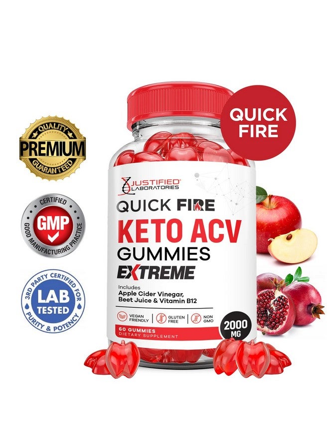 Justified Laboratories (3 Pack) Quick Fire Keto ACV Gummies Extreme 2000MG QuickFire Keto Gummies Apple Cider Vinegar Formulated with Pomegranate Beet Juice Powder B12 Vegan Non GMO 180 Gummys - Image 2