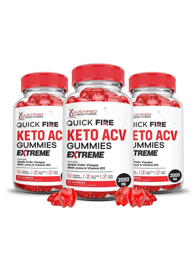 Justified Laboratories (3 Pack) Quick Fire Keto ACV Gummies Extreme 2000MG QuickFire Keto Gummies Apple Cider Vinegar Formulated with Pomegranate Beet Juice Powder B12 Vegan Non GMO 180 Gummys - Image 1
