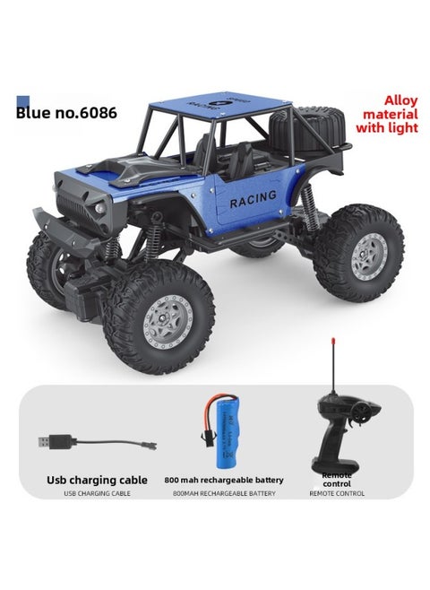 1:18 Two-wheel Drive Alloy Remote Control Car Charging Wireless Four-way Climbing Off-road Electric Children's Model Toy-Color:6086 Blue (alloy Car Shell With Light)