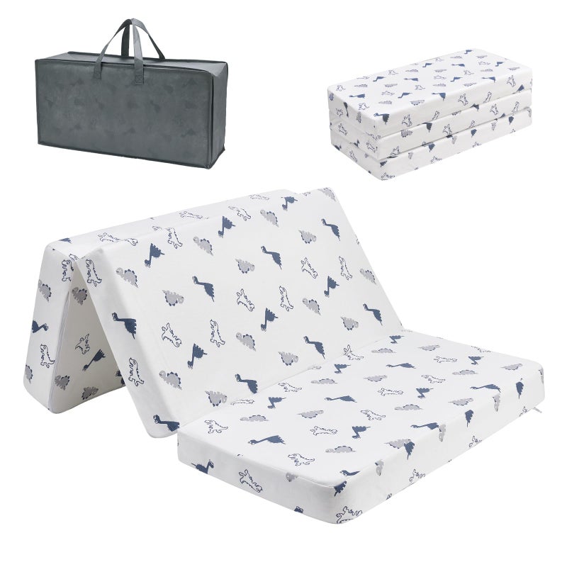 PGONEEE Trifold Pack and Play Mattress 38'' x 26'' x 3'', Portable Mini Crib Playpen Mattress for Baby, Soft Memory Foam Pack N Play Mattresses with Waterproof Washable Breathable Cover (White, One size) - Image 1