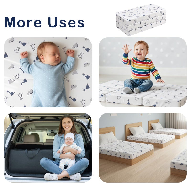 PGONEEE Trifold Pack and Play Mattress 38'' x 26'' x 3'', Portable Mini Crib Playpen Mattress for Baby, Soft Memory Foam Pack N Play Mattresses with Waterproof Washable Breathable Cover (White, One size) - Image 4