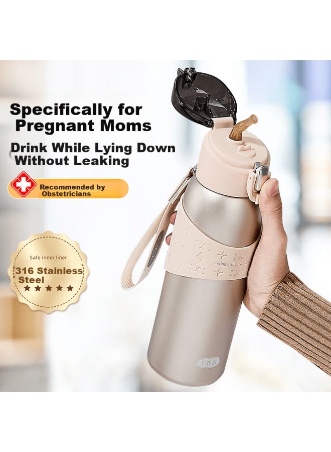Cica Straw Insulated Water Bottle For Women High-value Maternity Drinking Cup Adult 316 Stainless Steel - Image 1