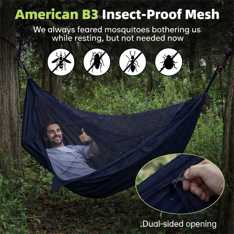 CROSSHIP Camping Hammock with Mosquito Net, 2 Person Hammock Bug Net, Portable, Parachute Nylon for Outdoor, Camping, Hiking, Backpacking, Backyard, Beach, Travel (Hold Up to 500lbs) (Midnight Blue) - Image 2