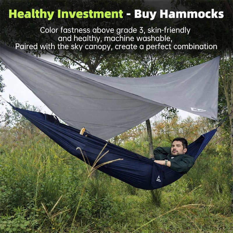 CROSSHIP Camping Hammock with Mosquito Net, 2 Person Hammock Bug Net, Portable, Parachute Nylon for Outdoor, Camping, Hiking, Backpacking, Backyard, Beach, Travel (Hold Up to 500lbs) (Midnight Blue) - Image 4