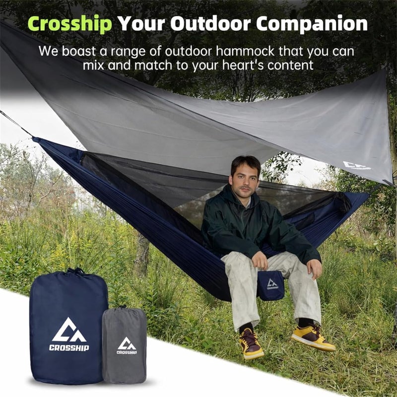 CROSSHIP Camping Hammock with Mosquito Net, 2 Person Hammock Bug Net, Portable, Parachute Nylon for Outdoor, Camping, Hiking, Backpacking, Backyard, Beach, Travel (Hold Up to 500lbs) (Midnight Blue) - Image 5
