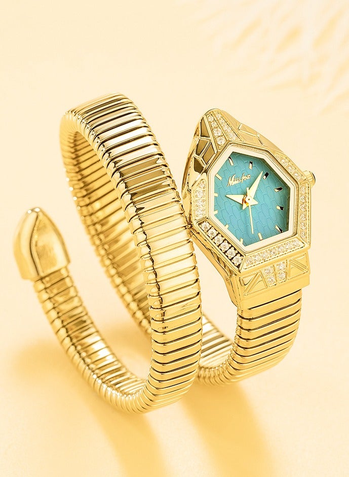 مس_فوكس ساعة نسائية فاخرة بتصميم سوار على شكل ثعبان، ميناء ماسي بشكل ماسي، أنيقة وعصرية، مقاومة للماء بأسلوب عتيق جديد - Image 1