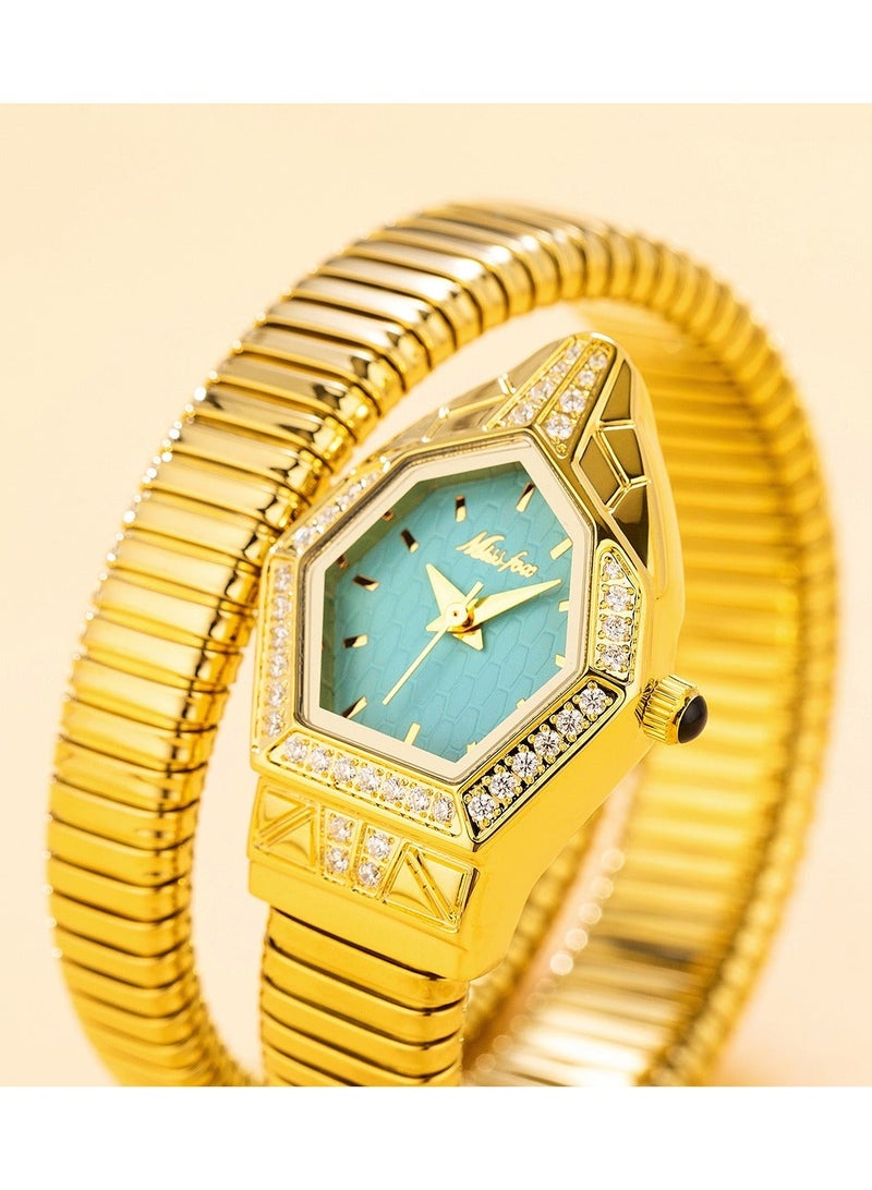 مس_فوكس ساعة نسائية فاخرة بتصميم سوار على شكل ثعبان، ميناء ماسي بشكل ماسي، أنيقة وعصرية، مقاومة للماء بأسلوب عتيق جديد - Image 5