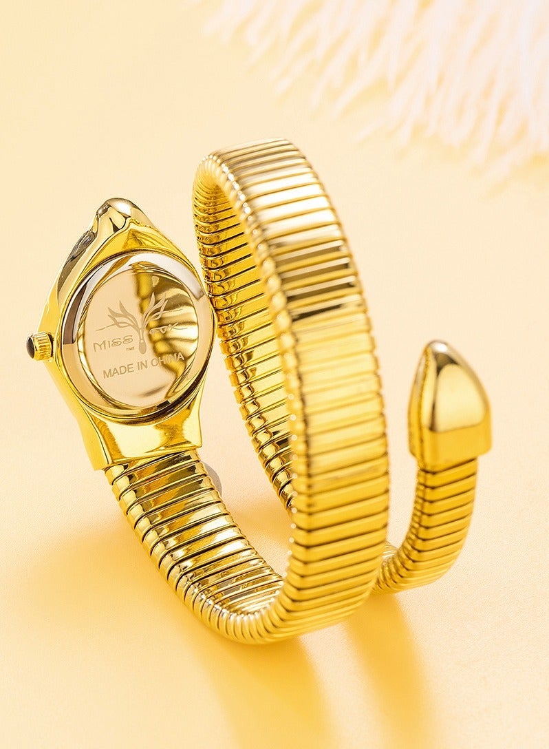 مس_فوكس ساعة نسائية فاخرة بتصميم سوار على شكل ثعبان، ميناء ماسي بشكل ماسي، أنيقة وعصرية، مقاومة للماء بأسلوب عتيق جديد - Image 3