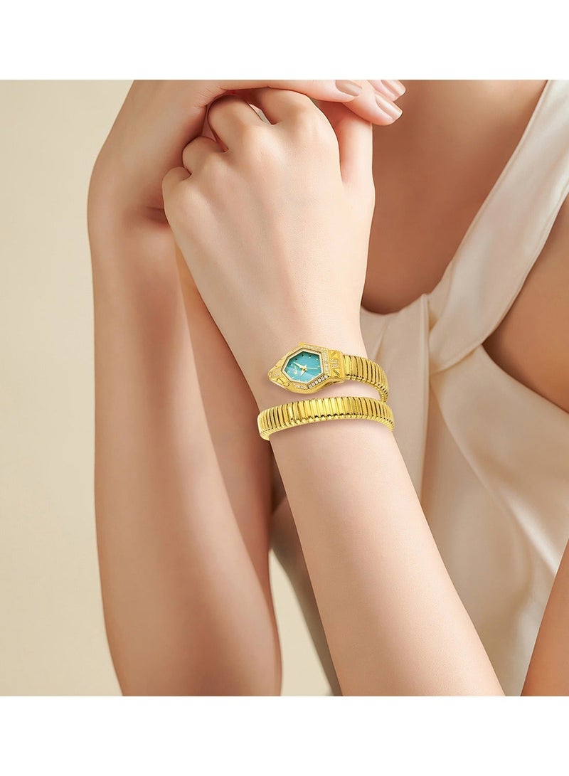 مس_فوكس ساعة نسائية فاخرة بتصميم سوار على شكل ثعبان، ميناء ماسي بشكل ماسي، أنيقة وعصرية، مقاومة للماء بأسلوب عتيق جديد - Image 4