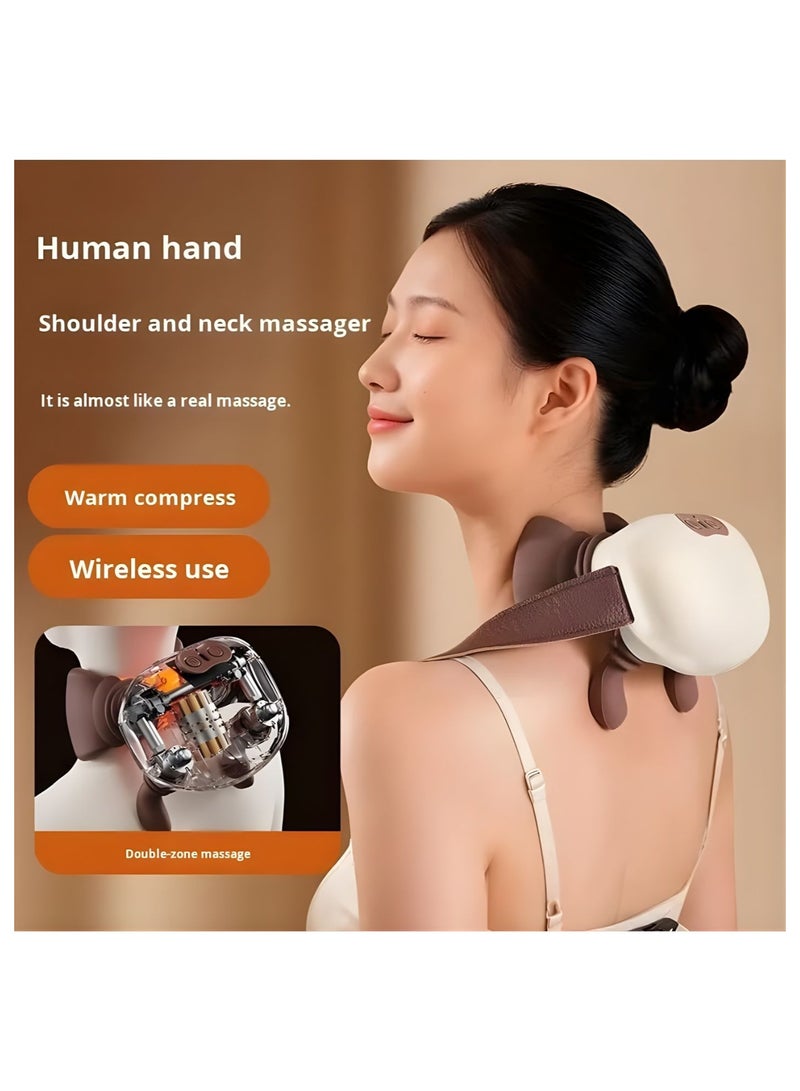 Wireless Neck and Shoulder Massager with Heat, Cordless Shiatsu Kneading Massage Belt, 3 Intensity Levels, Heated Cervical Pillow with Temperature Control for Home Office Theraplam - Image 3