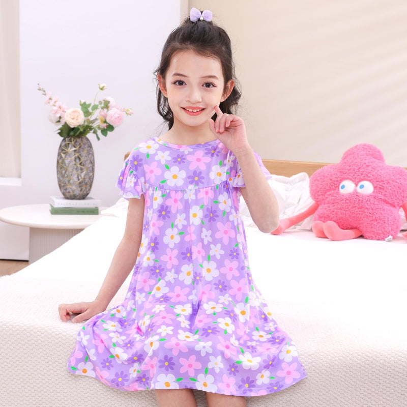 MHJY Girls Nightgowns Flutter Short Sleeves Princess Nightgown Sleepwear Soft Night Dress for Kids Toddler Girls,Purple - Image 5