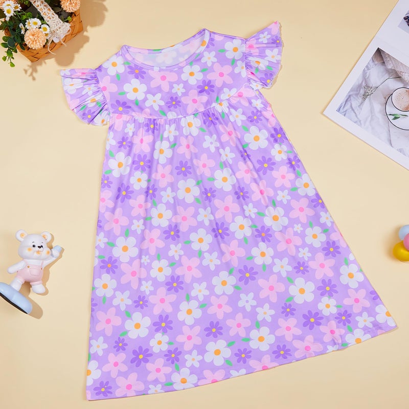 MHJY Girls Nightgowns Flutter Short Sleeves Princess Nightgown Sleepwear Soft Night Dress for Kids Toddler Girls,Purple - Image 4