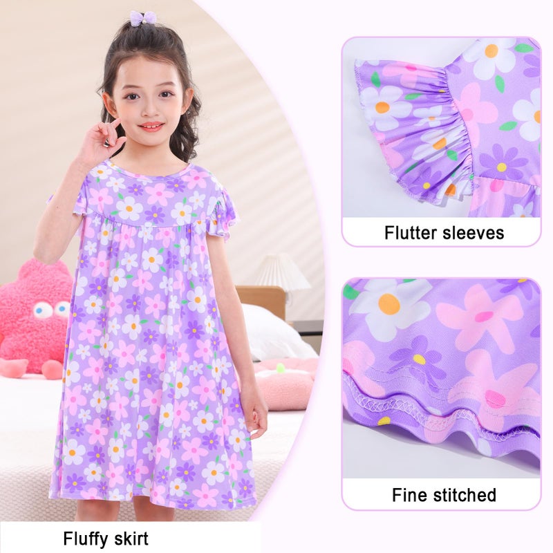 MHJY Girls Nightgowns Flutter Short Sleeves Princess Nightgown Sleepwear Soft Night Dress for Kids Toddler Girls,Purple - Image 3