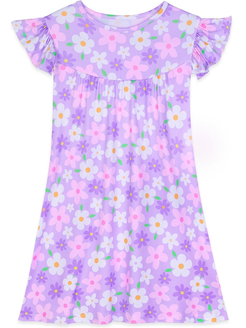 MHJY Girls Nightgowns Flutter Short Sleeves Princess Nightgown Sleepwear Soft Night Dress for Kids Toddler Girls,Purple - Image 1