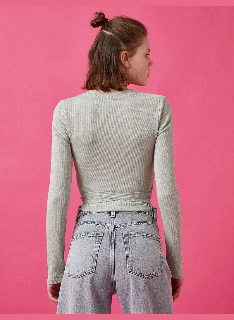 KOTON Crew Neck Long Sleeve Drawstring T-Shirt