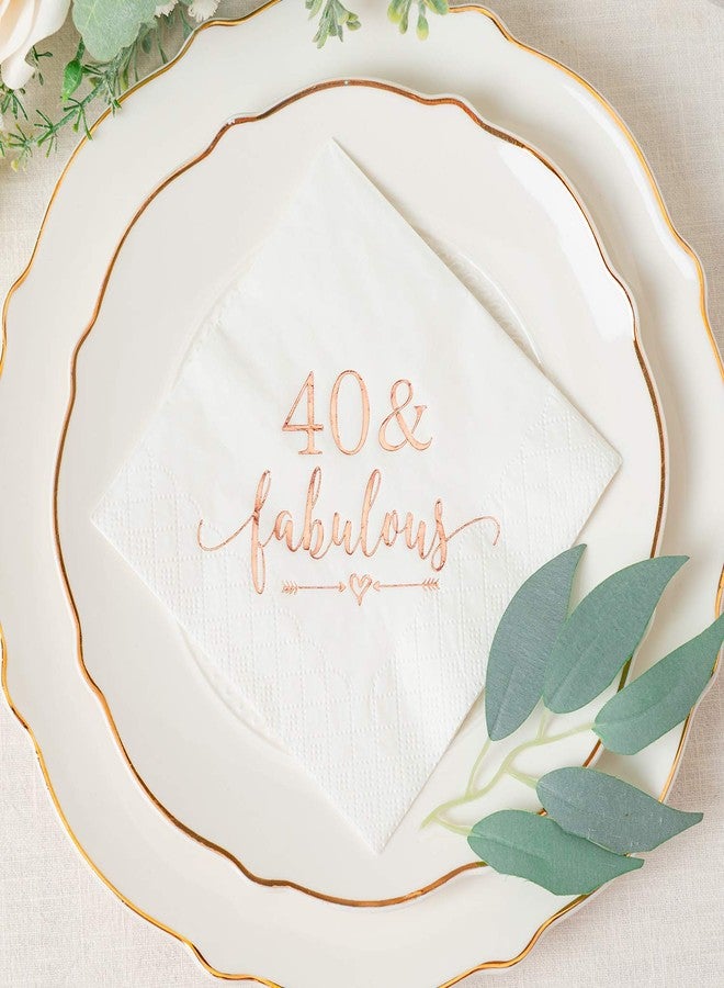 Crisky 40 and Fabulous Cocktail Napkins Rose Gold for Women 40th Birthday Decorations, 40th Birthday Bevergae Dessert Table Supplies, 50Pcs, 3-Ply - Image 2