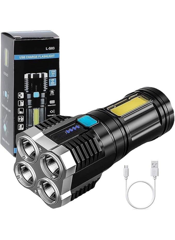 DARDRIS DARDRIS 4 in 1 LED Torch Light USB Rechargeable 3W Flashlight with LongDistance Beam 4 Modes Tactical Camping Hiking Emergency Searchlight COB Light Torch Light  - Image 1