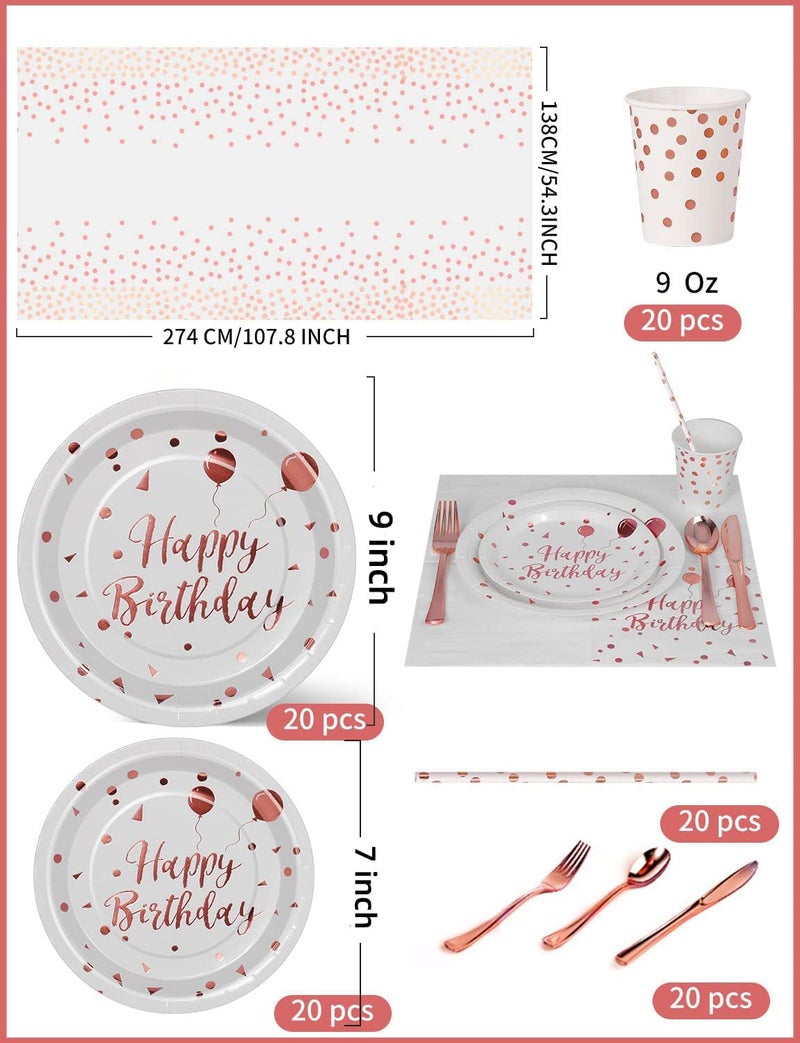 Nkaiso Birthday Party Tableware, 161 Pieces Rosegold Party Supplies, Party Dinnerware Sets Include Paper Plates Napkins Cups Silverware, for Shower Engagement Parties Decoration -20 Serves - Image 3