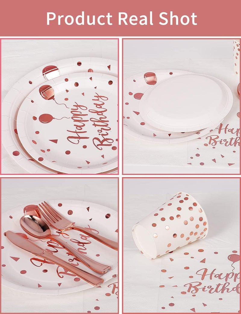 Nkaiso Birthday Party Tableware, 161 Pieces Rosegold Party Supplies, Party Dinnerware Sets Include Paper Plates Napkins Cups Silverware, for Shower Engagement Parties Decoration -20 Serves - Image 2
