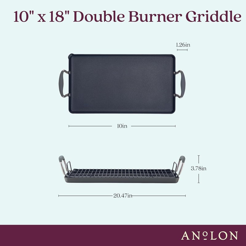 Anolon Advanced Home Hard Anodized Nonstick Double Burner Griddle with Roasting Rack, 10 Inch x 18 Inch, Moonstone - Image 2