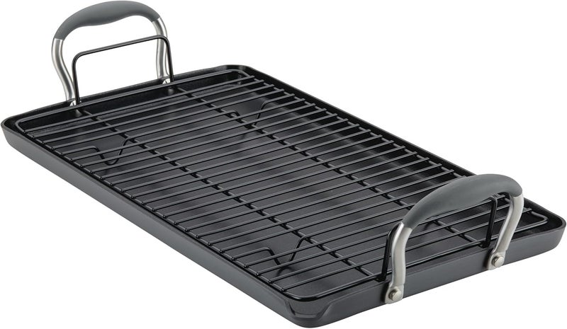 Anolon Advanced Home Hard Anodized Nonstick Double Burner Griddle with Roasting Rack, 10 Inch x 18 Inch, Moonstone - Image 1