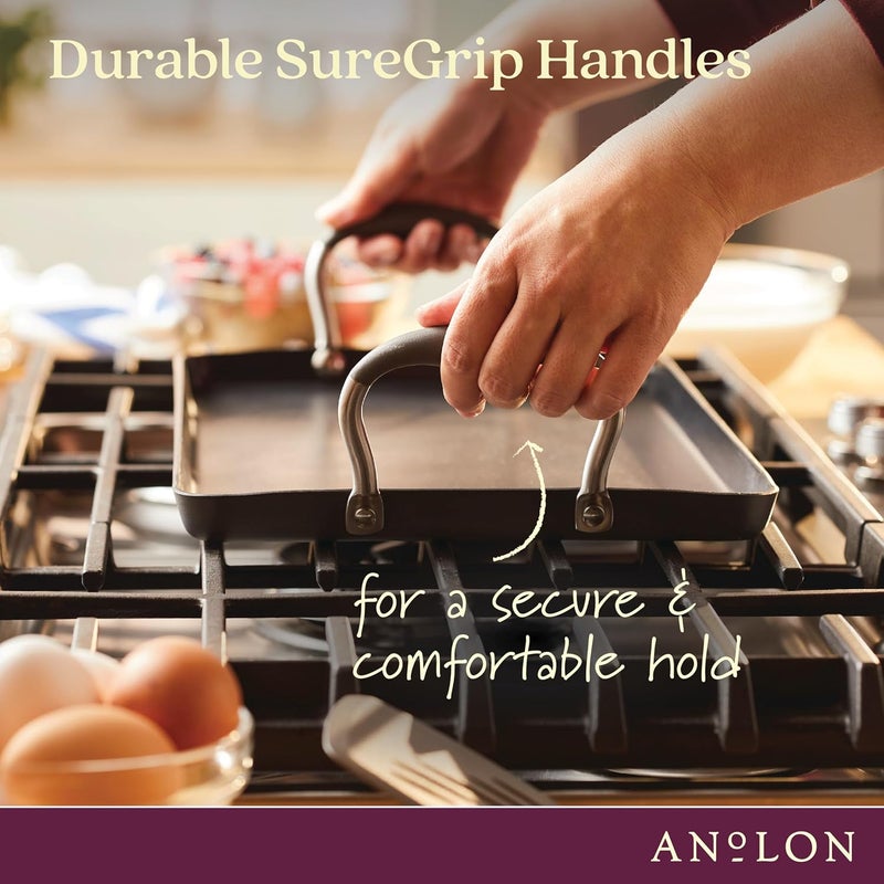 Anolon Advanced Home Hard Anodized Nonstick Double Burner Griddle with Roasting Rack, 10 Inch x 18 Inch, Moonstone - Image 3