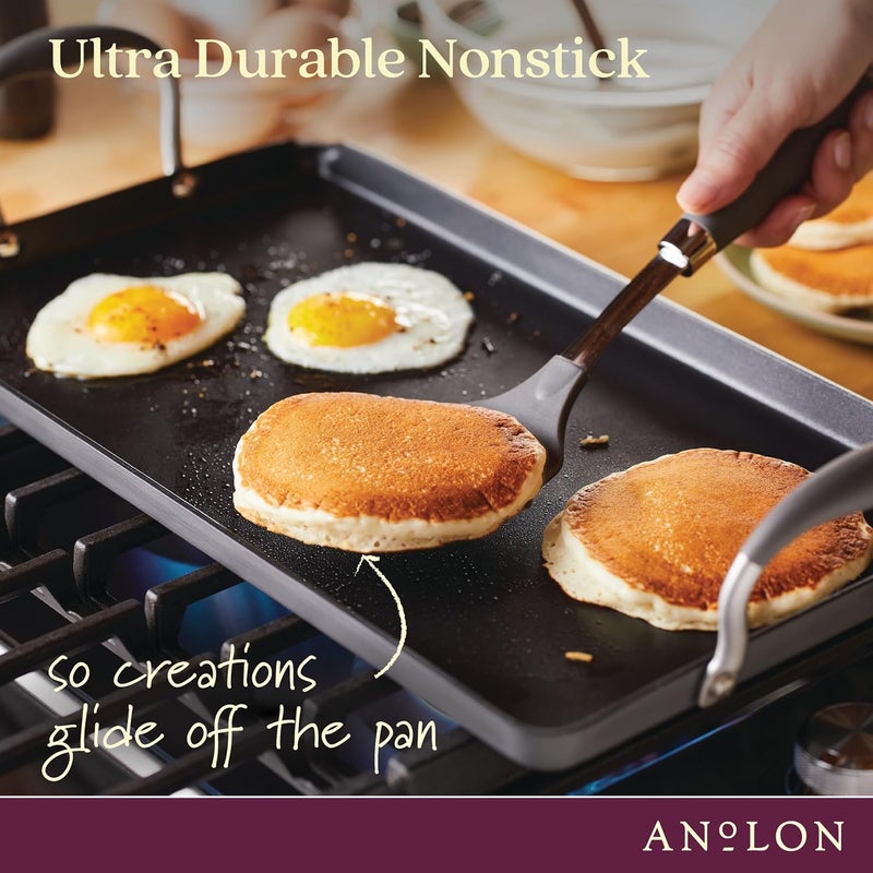 Anolon Advanced Home Hard Anodized Nonstick Double Burner Griddle with Roasting Rack, 10 Inch x 18 Inch, Moonstone - Image 4