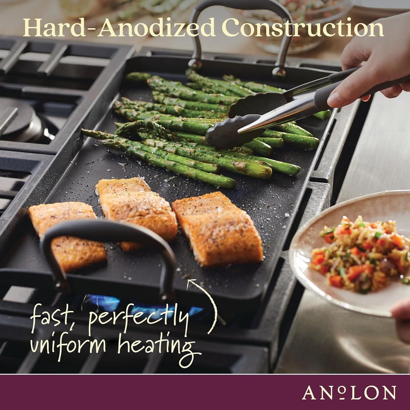 Anolon Advanced Home Hard Anodized Nonstick Double Burner Griddle with Roasting Rack, 10 Inch x 18 Inch, Moonstone - Image 5