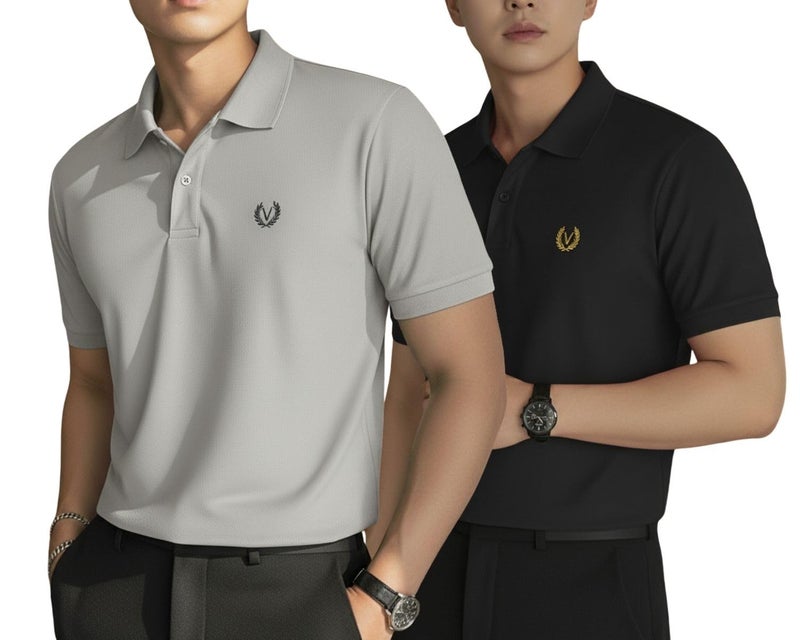 Mack Jonney Men’s Solid Polo T-Shirt | Premium Cotton Blend | Regular Fit | Short Sleeve | Collared Casual Wear | Pack of 2-MJ-182 - Image 1
