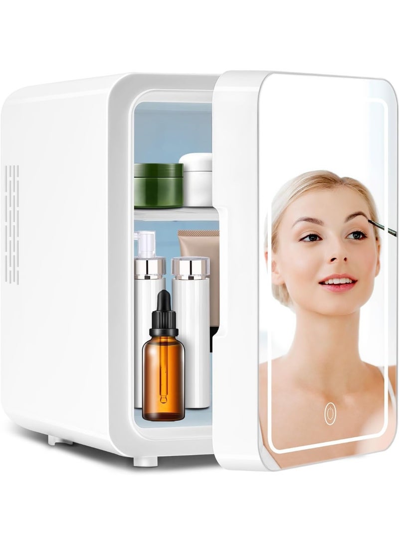 NIUB Mini Fridge 12L for Bedroom, Skincare Fridge, Mirrored Door with Dimmable LED Light, Thermoelectric Cooler and Warmer Compact Refrigerators for Makeup, Food, Office and Car - Image 1